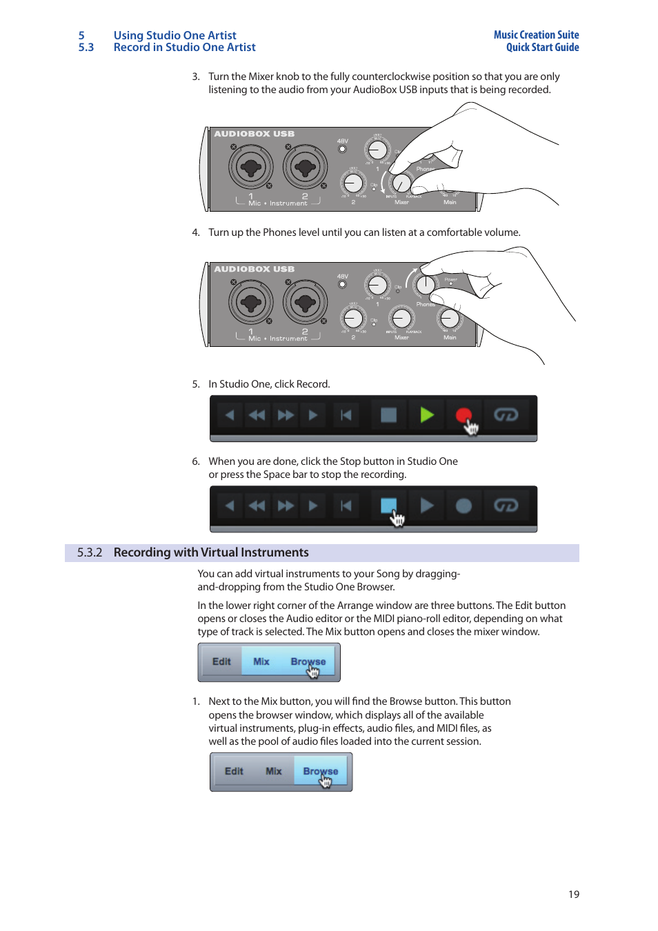 2 recording with virtual instruments, 2 recording with virtual, Instruments — 19 | PreSonus Music Creation Suite User Manual | Page 23 / 42