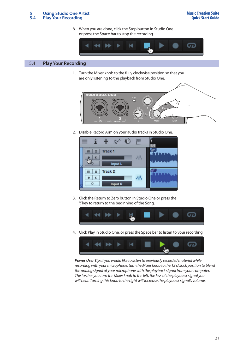 4 play your recording, Play your recording — 21 | PreSonus Music Creation Suite User Manual | Page 25 / 42