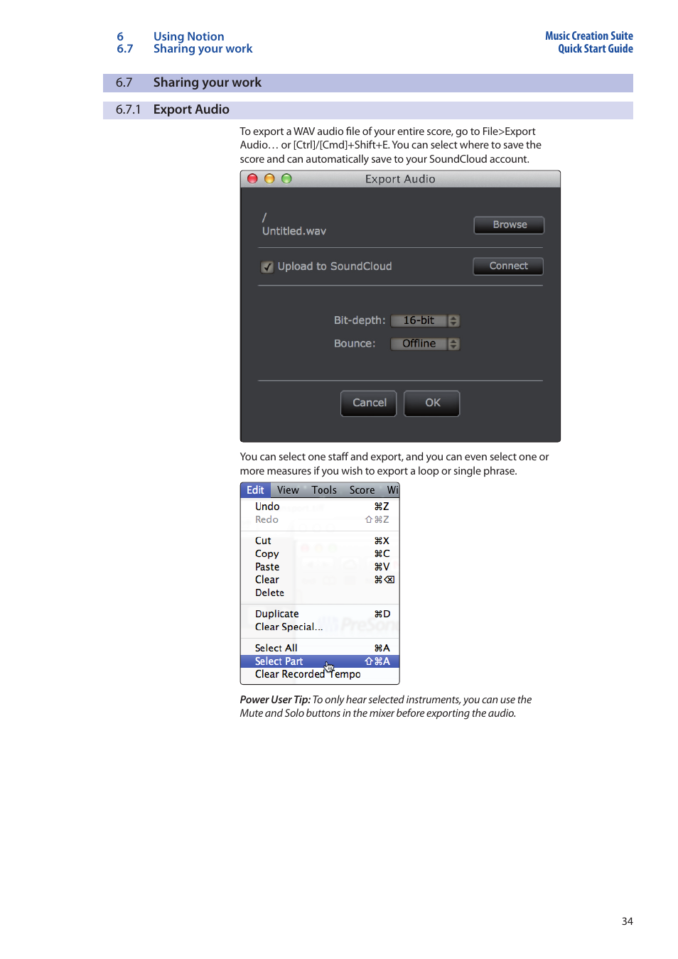 7 sharing your work, 1 export audio, Sharing your work — 34 | 1 export audio — 34 | PreSonus Music Creation Suite User Manual | Page 38 / 42
