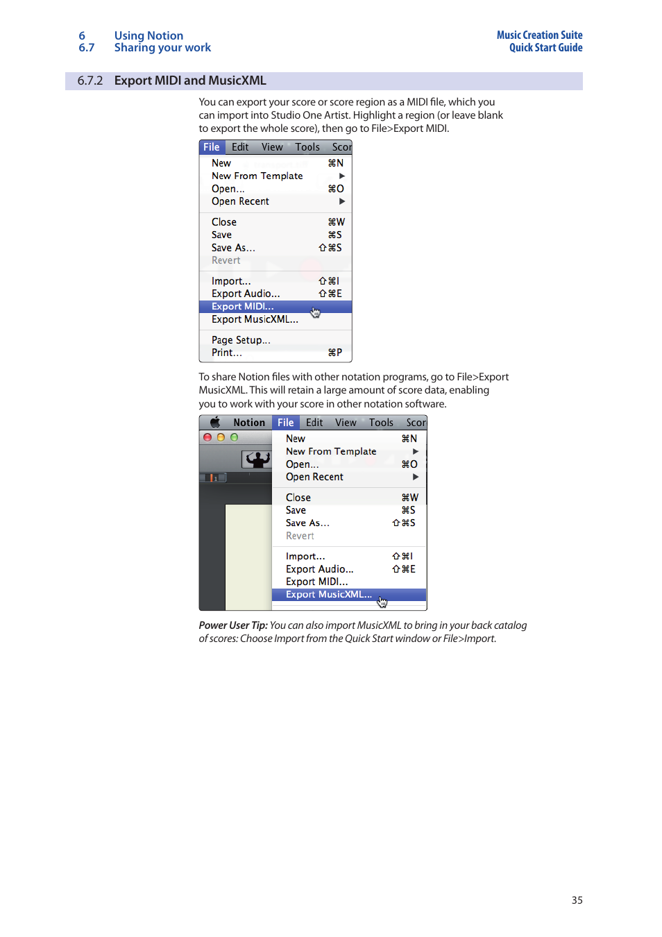 2 export midi and musicxml, 2 export midi and musicxml — 35 | PreSonus Music Creation Suite User Manual | Page 39 / 42