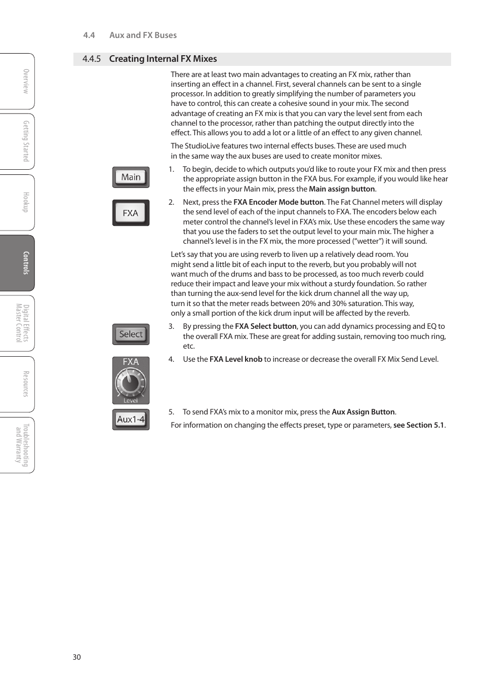 5 creating internal fx mixes, 5 creating internal fx mixes — 30 | PreSonus StudioLive 16.0.2 User Manual | Page 34 / 80