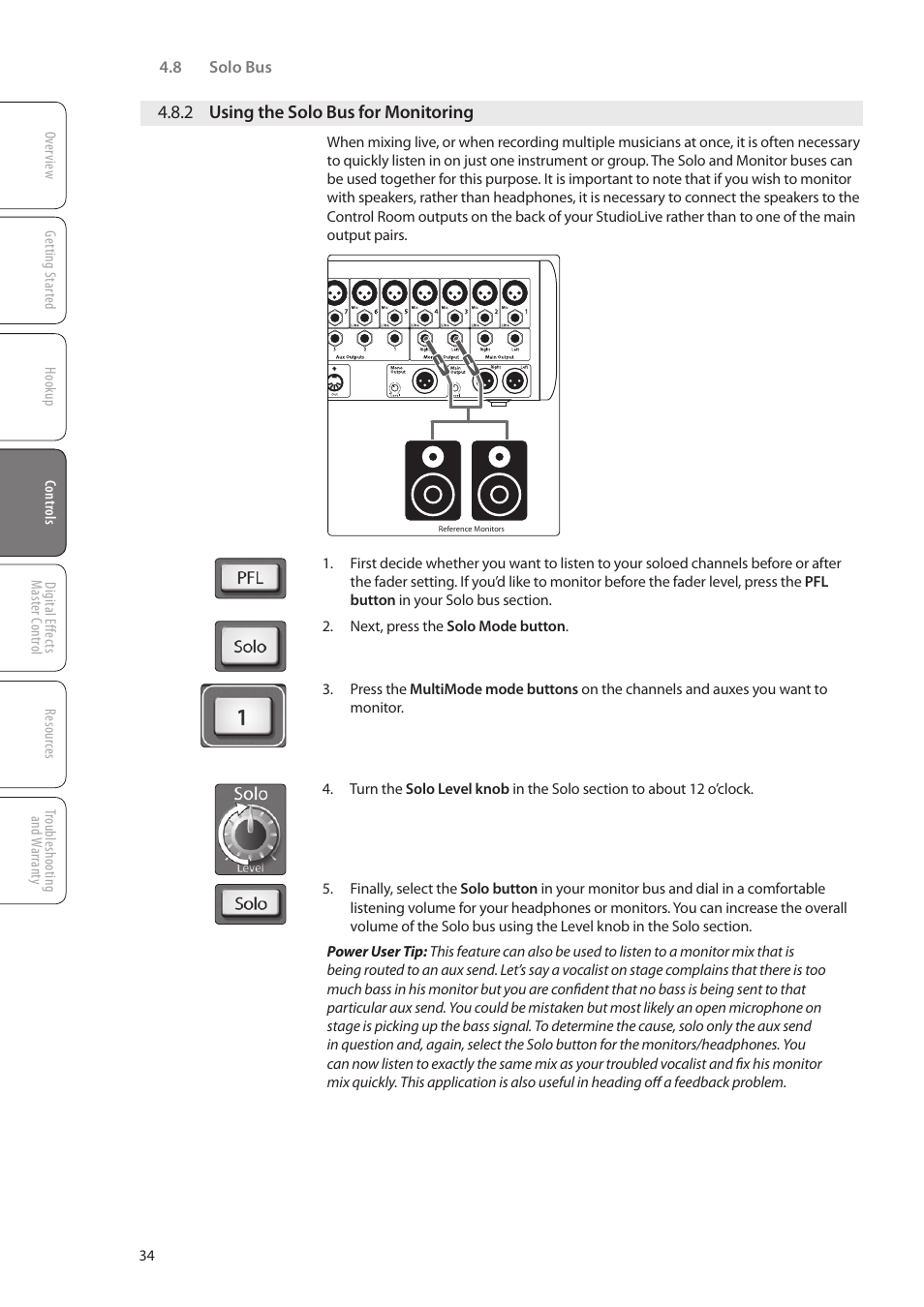 2 using the solo bus for monitoring, 2 using the solo bus for, Monitoring — 34 | PreSonus StudioLive 16.0.2 User Manual | Page 38 / 80