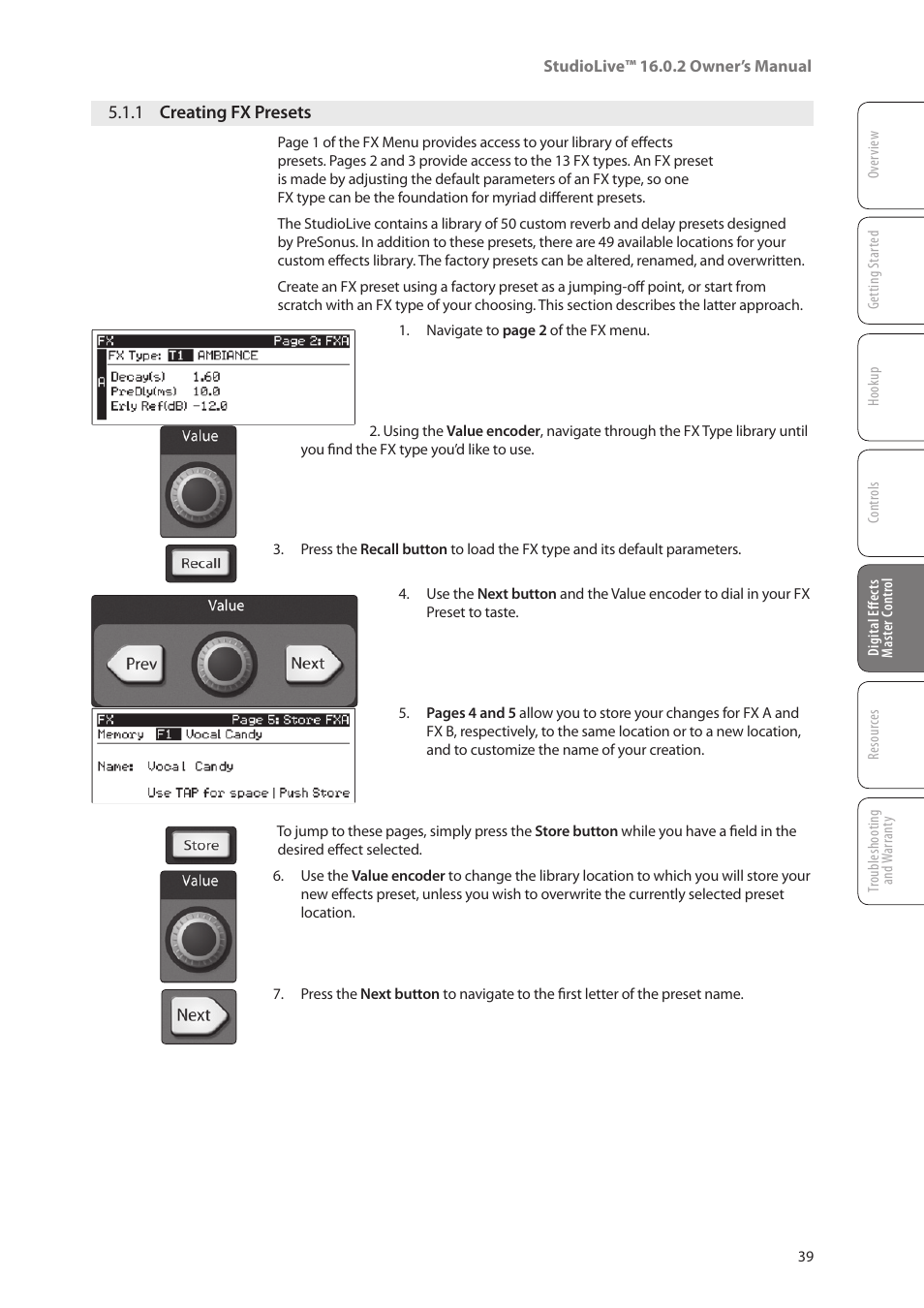 1 creating fx presets, 1 creating fx presets — 39 | PreSonus StudioLive 16.0.2 User Manual | Page 43 / 80