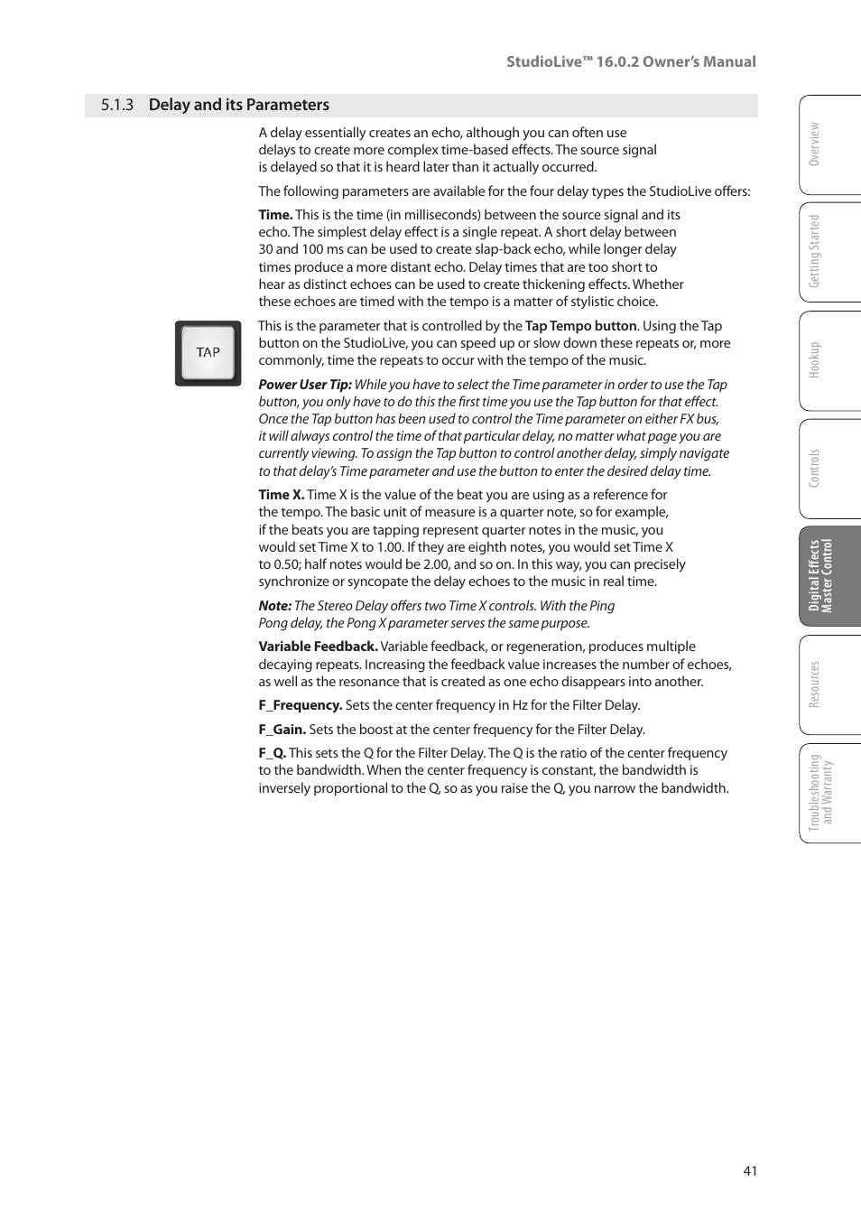 3 delay and its parameters, 3 delay and its parameters — 41 | PreSonus StudioLive 16.0.2 User Manual | Page 45 / 80