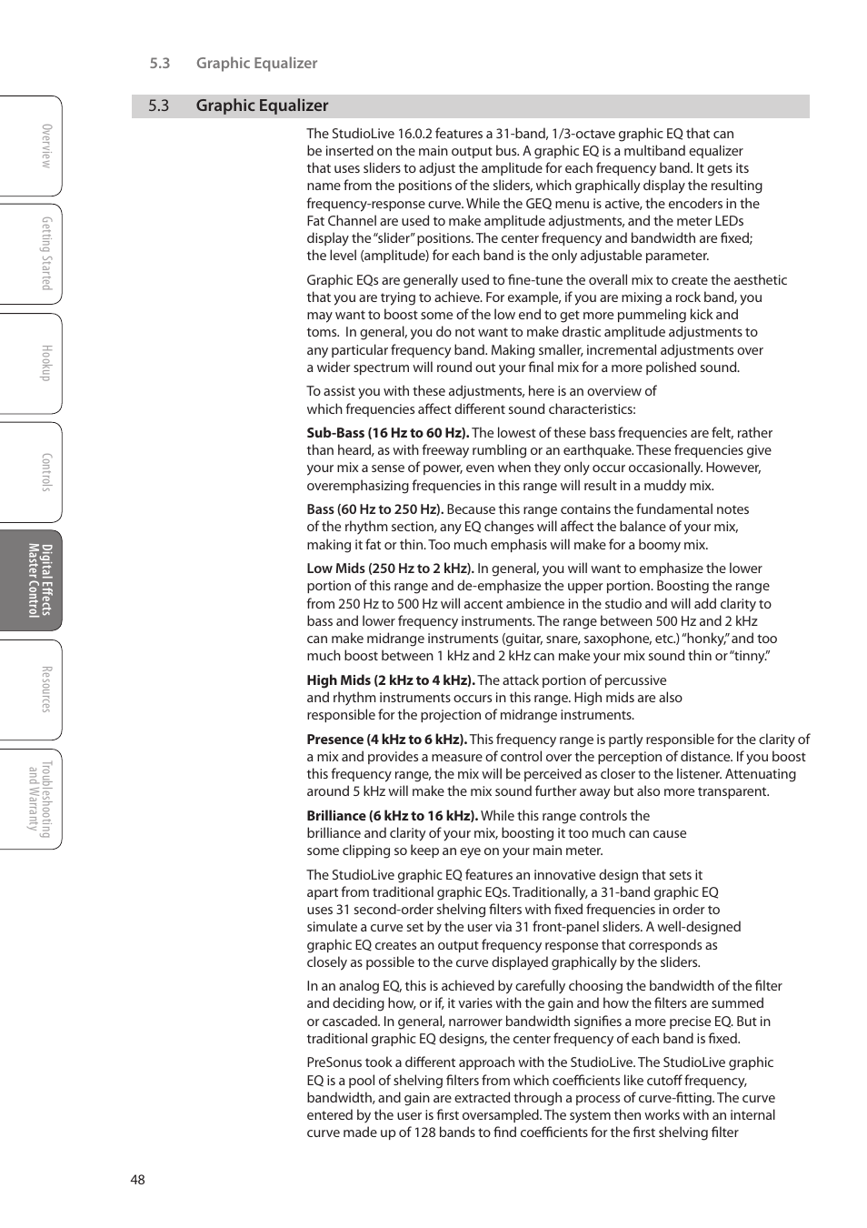 3 graphic equalizer, 3 graphic equalizer — 48 | PreSonus StudioLive 16.0.2 User Manual | Page 52 / 80