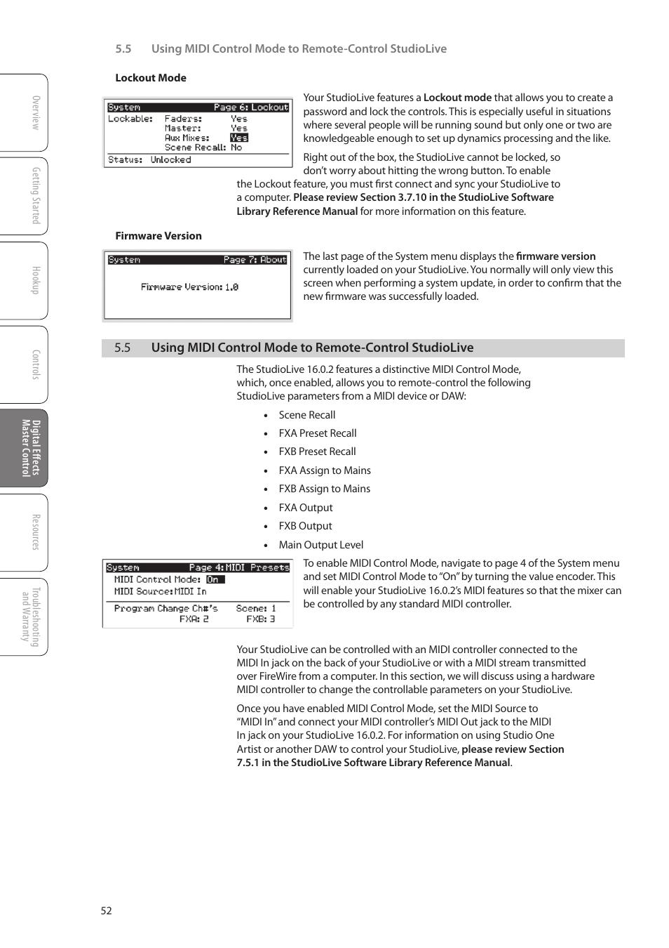 5 using midi control mode to, Remote-control studiolive — 52 | PreSonus StudioLive 16.0.2 User Manual | Page 56 / 80