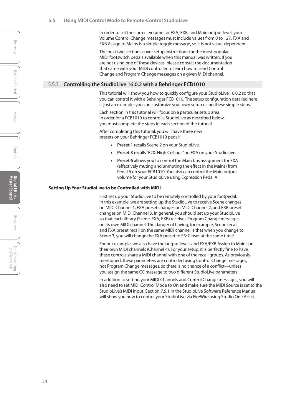 3 controlling the studiolive 16.0.2, With a behringer fcb1010 — 54 | PreSonus StudioLive 16.0.2 User Manual | Page 58 / 80