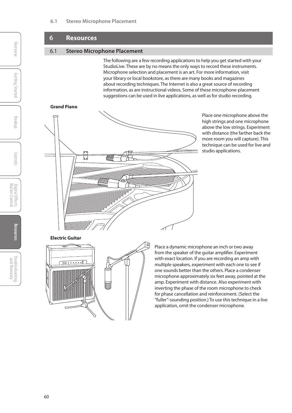 6 resources, 1 stereo microphone placement, 6 resources — 60 | 1 stereo microphone placement — 60 | PreSonus StudioLive 16.0.2 User Manual | Page 64 / 80