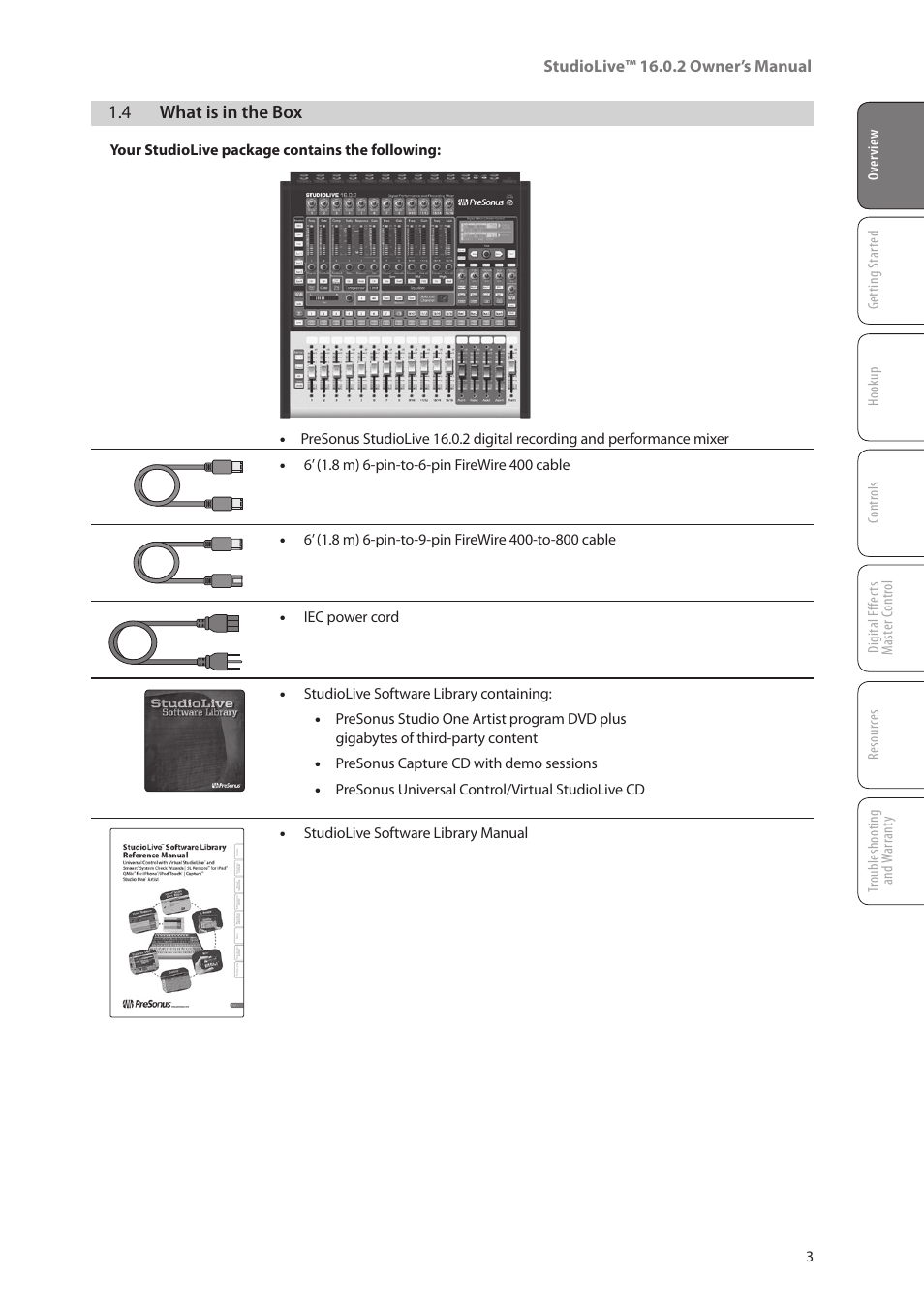 4 what is in the box, 4 what is in the box — 3 | PreSonus StudioLive 16.0.2 User Manual | Page 7 / 80