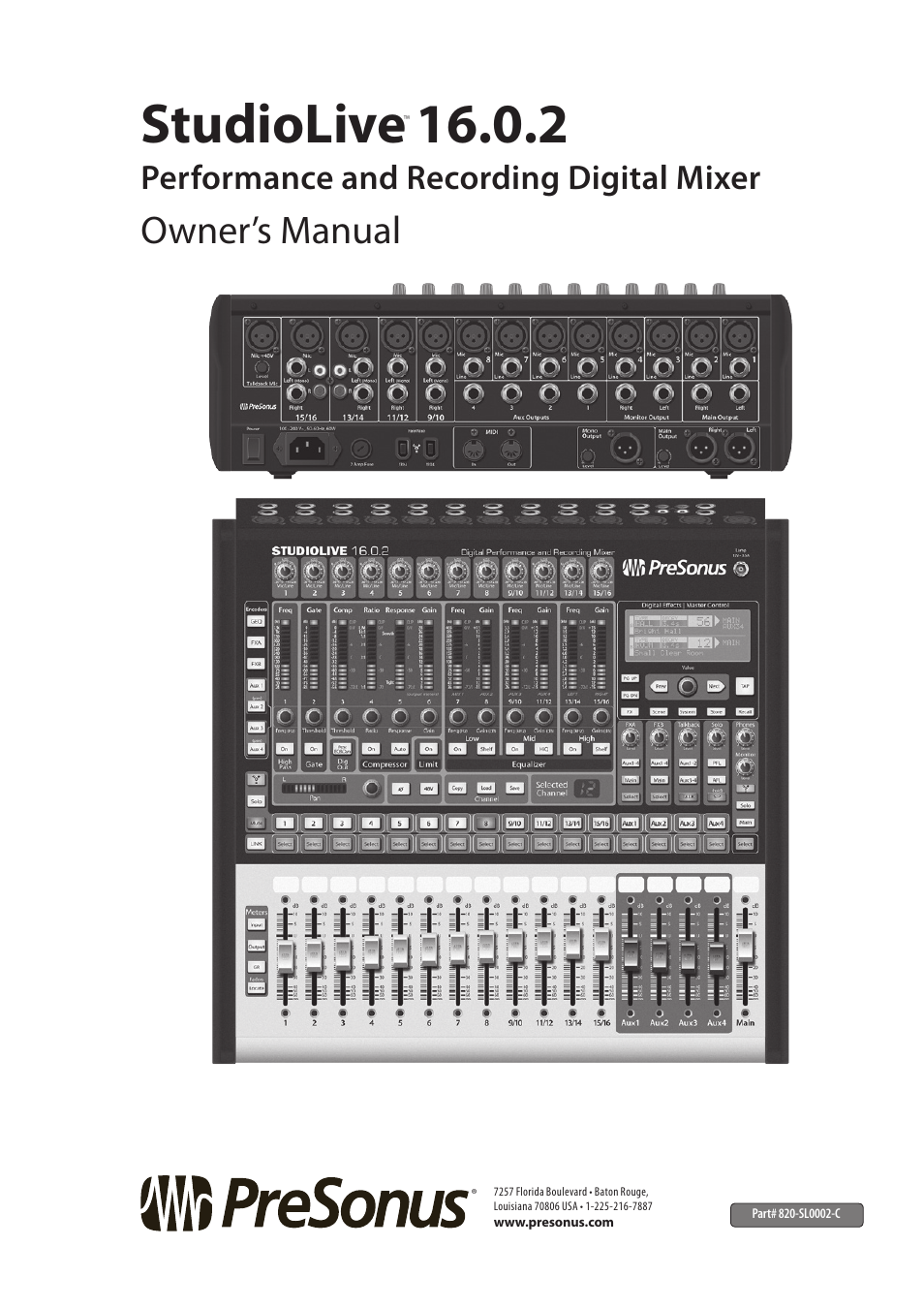 Studiolive, Owner’s manual, Performance and recording digital mixer | PreSonus StudioLive 16.0.2 User Manual | Page 80 / 80