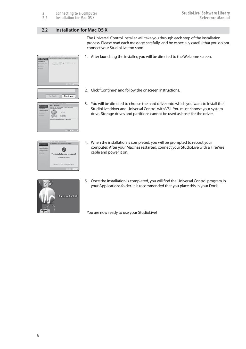 Installation for mac os x — 6 | PreSonus StudioLive 24.4.2 User Manual | Page 10 / 150