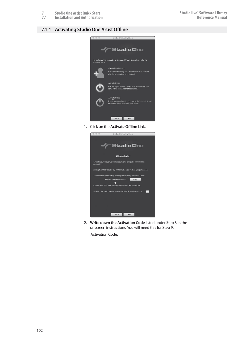 4 activating studio one, Artist offline — 102 | PreSonus StudioLive 24.4.2 User Manual | Page 106 / 150