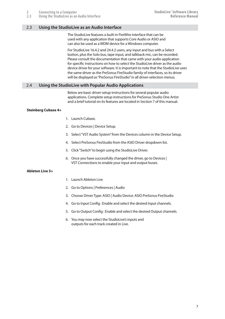 Using the studiolive as an audio interface — 7 | PreSonus StudioLive 24.4.2 User Manual | Page 11 / 150