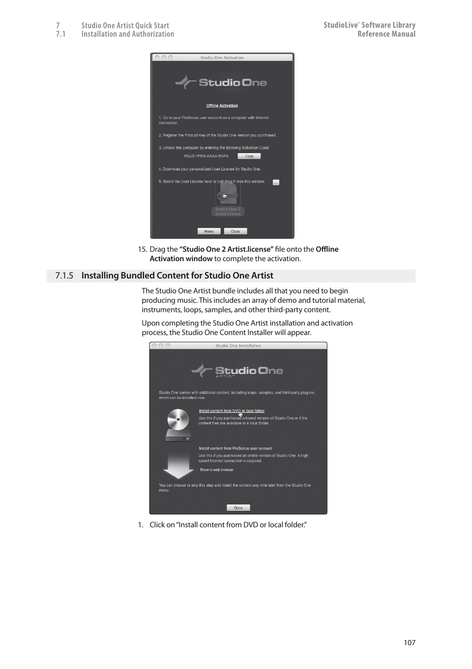 5 installing bundled content for, Studio one artist — 107 | PreSonus StudioLive 24.4.2 User Manual | Page 111 / 150