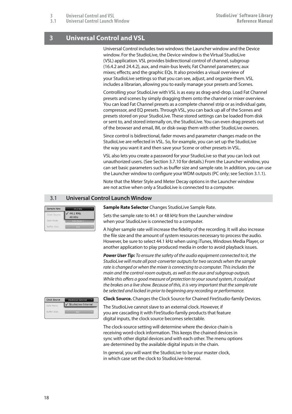 Universal control and vsl — 18, Universal control launch window — 18, 3universal control and vsl | PreSonus StudioLive 24.4.2 User Manual | Page 22 / 150