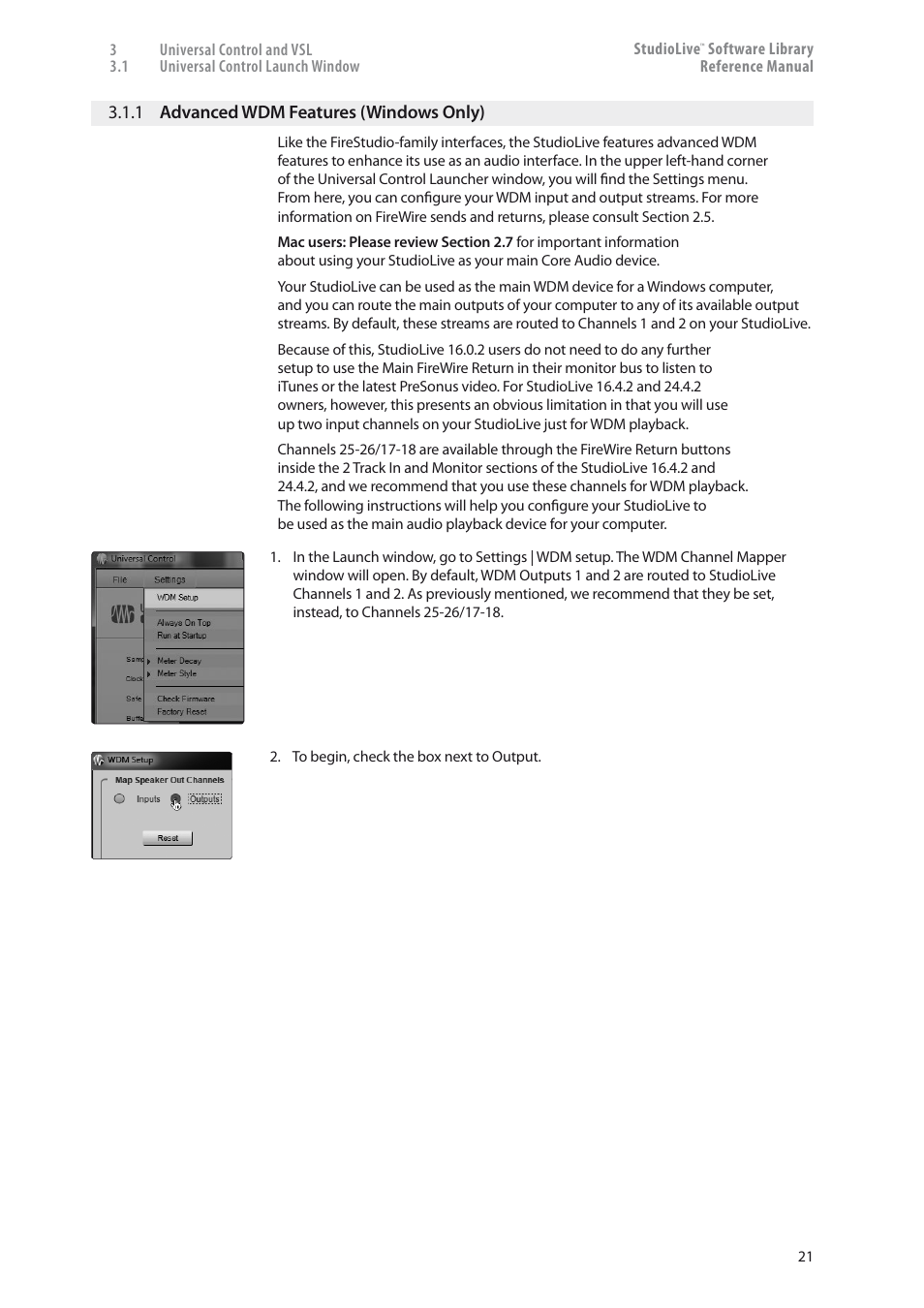 1 advanced wdm features, Windows only) — 21 | PreSonus StudioLive 24.4.2 User Manual | Page 25 / 150