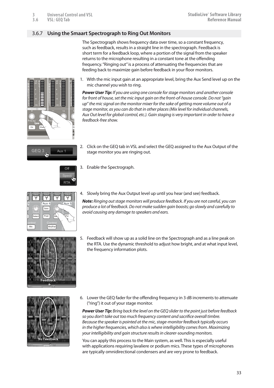 7 using the smaart spectrograph to ring out, Monitors — 33, Software library reference manual | PreSonus StudioLive 24.4.2 User Manual | Page 37 / 150