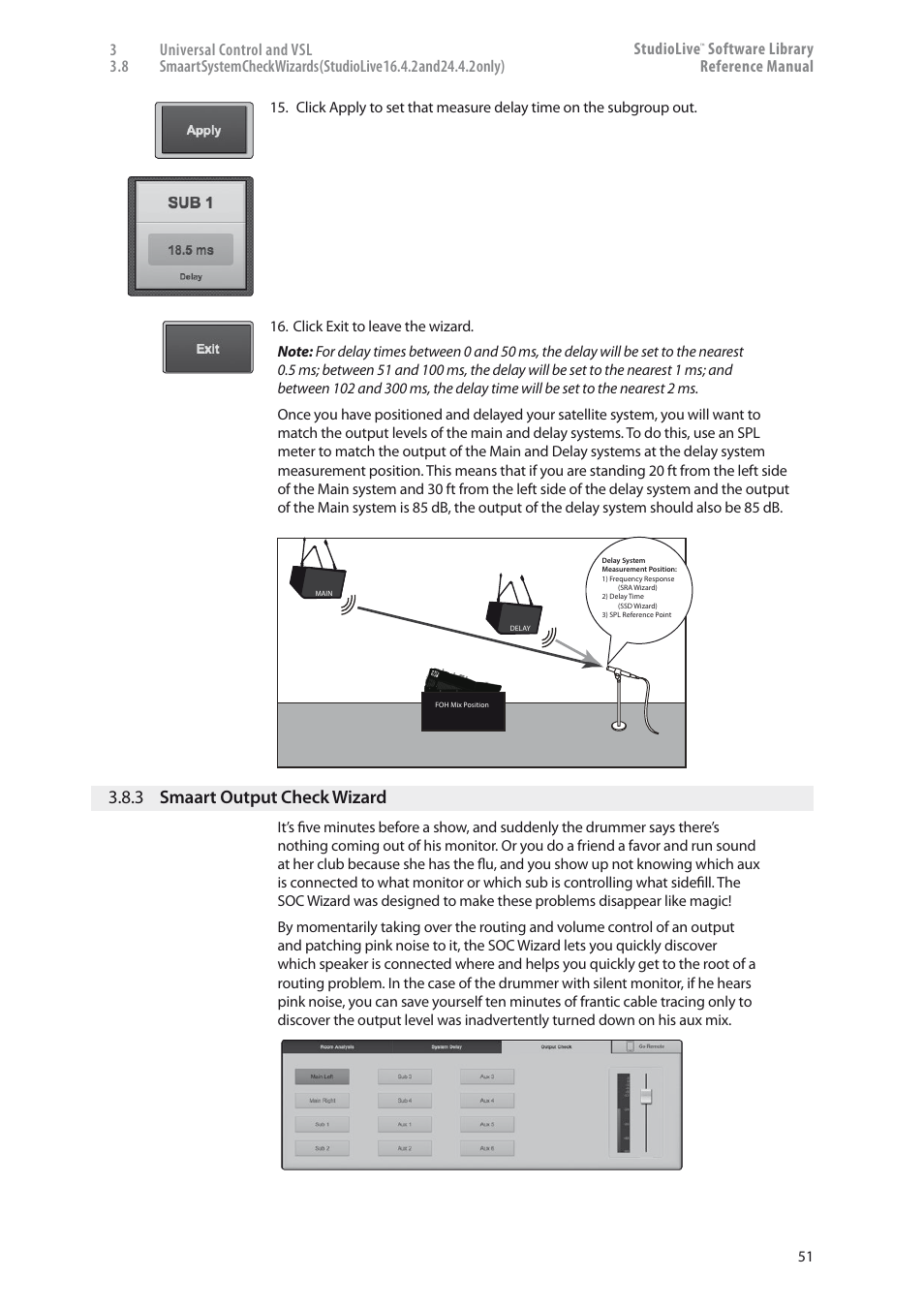 3 smaart output check wizard — 51, 3 smaart output check wizard, Software library reference manual | PreSonus StudioLive 24.4.2 User Manual | Page 55 / 150