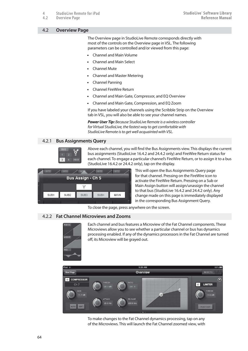 1 bus assignments query — 64, 2 fat channel microviews, And zooms — 64 | PreSonus StudioLive 24.4.2 User Manual | Page 68 / 150