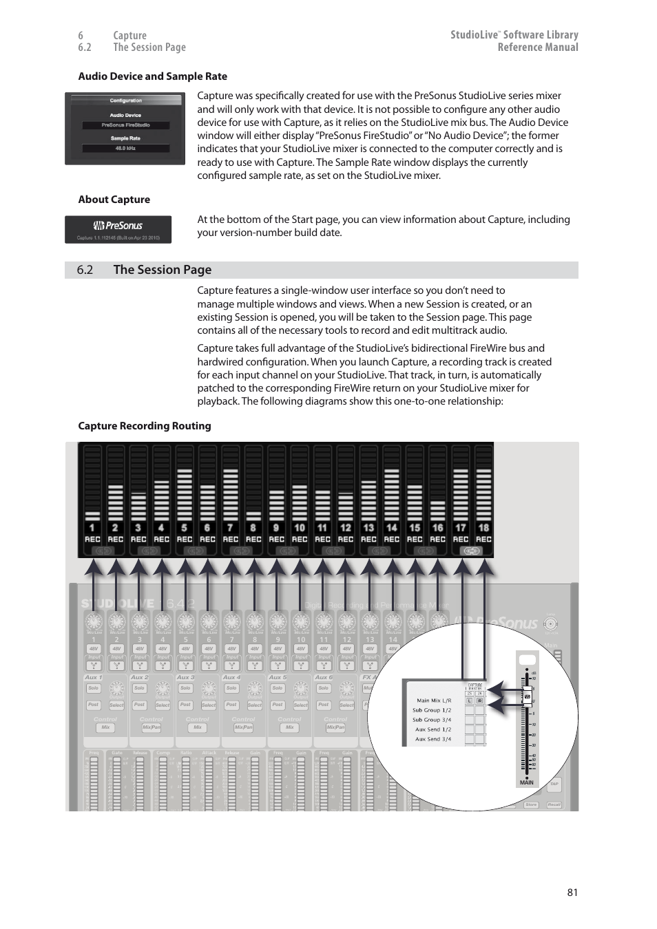 2 the session page, Studiolive 16.4.2, 6 capture 6.2 the session page studiolive | Software library reference manual, Digital recording and performance mixer | PreSonus StudioLive 24.4.2 User Manual | Page 85 / 150