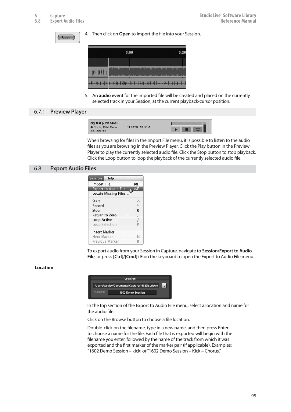 1 preview player — 95, Export audio files — 95 | PreSonus StudioLive 24.4.2 User Manual | Page 99 / 150