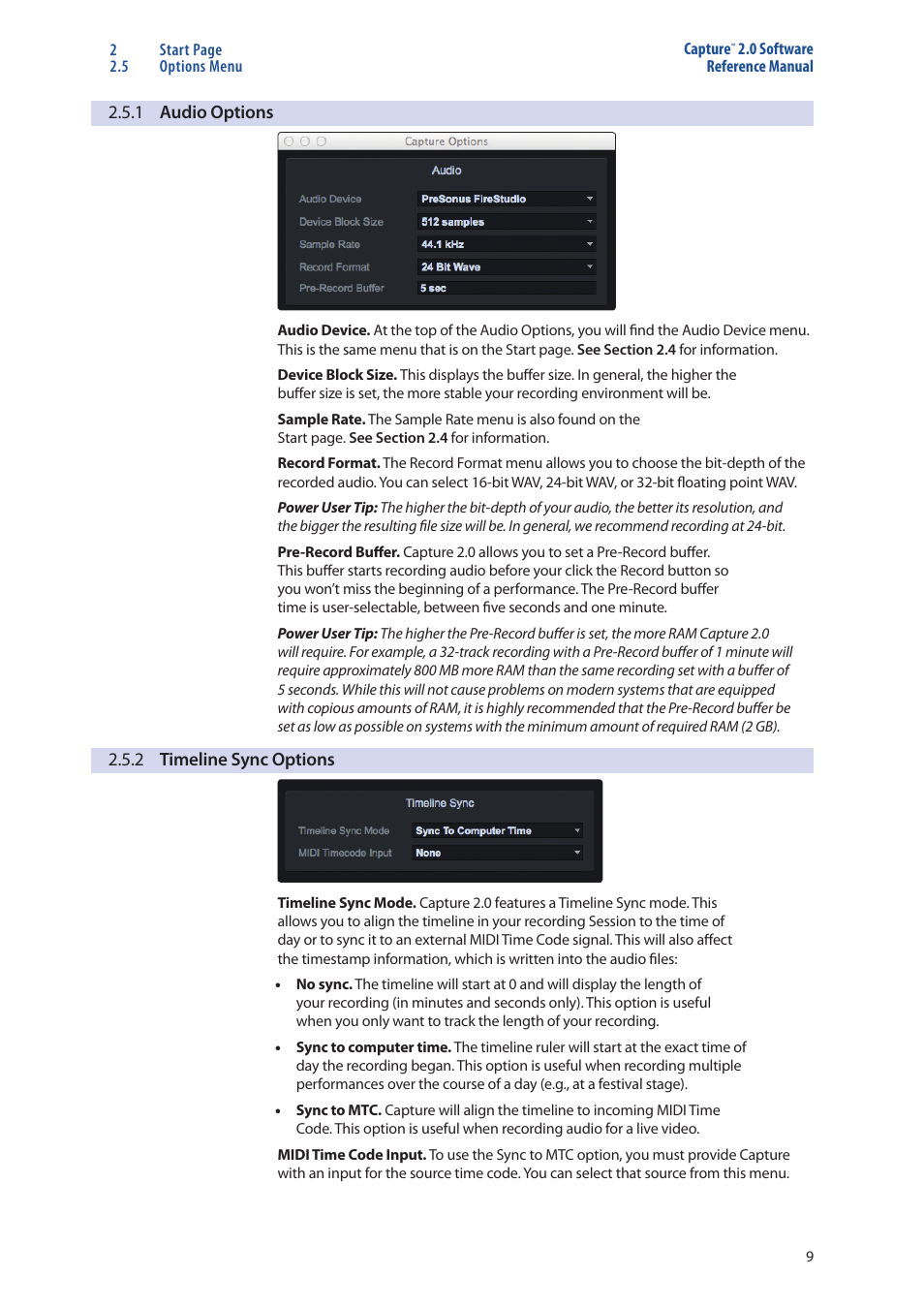 1 audio options — 9, 2 timeline sync options — 9 | PreSonus StudioLive 16.0.2 User Manual | Page 11 / 38