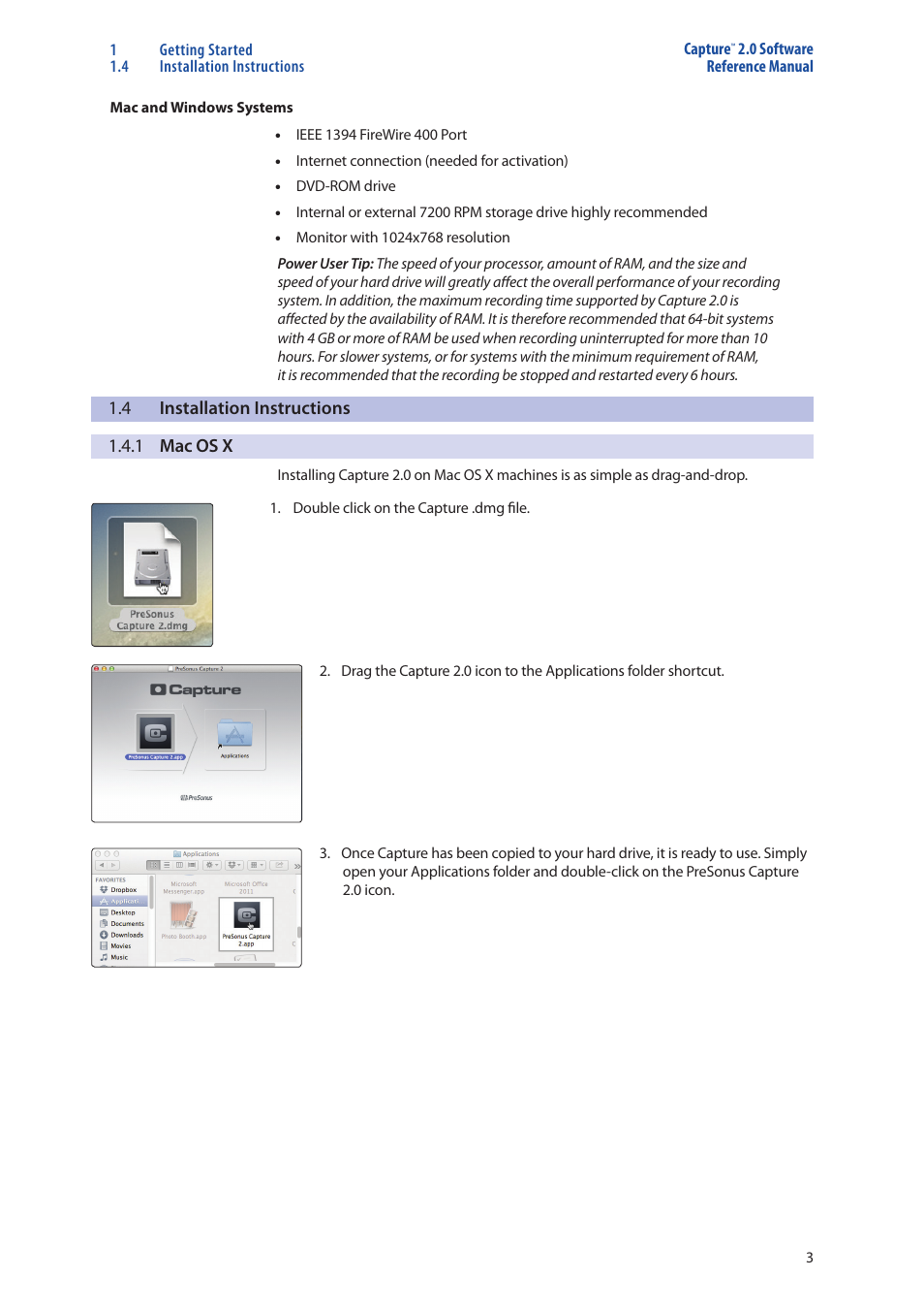 Installation instructions — 3, 1 mac os x — 3 | PreSonus StudioLive 16.0.2 User Manual | Page 5 / 38