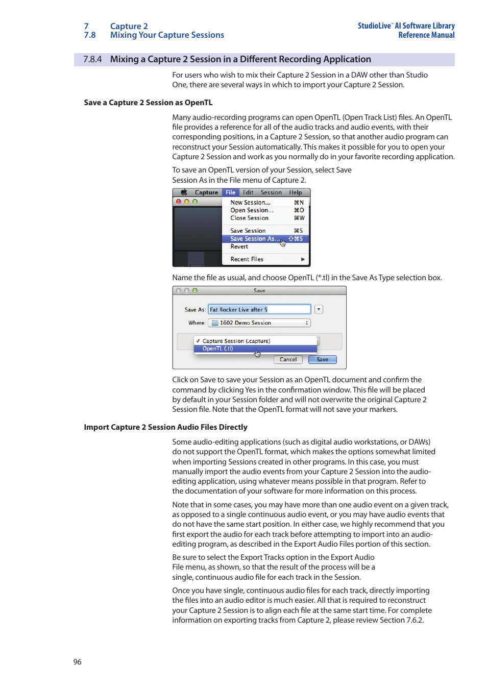 4 mixing a capture 2 session in a different, Recording application — 96 | PreSonus StudioLive AI Series User Manual | Page 100 / 120