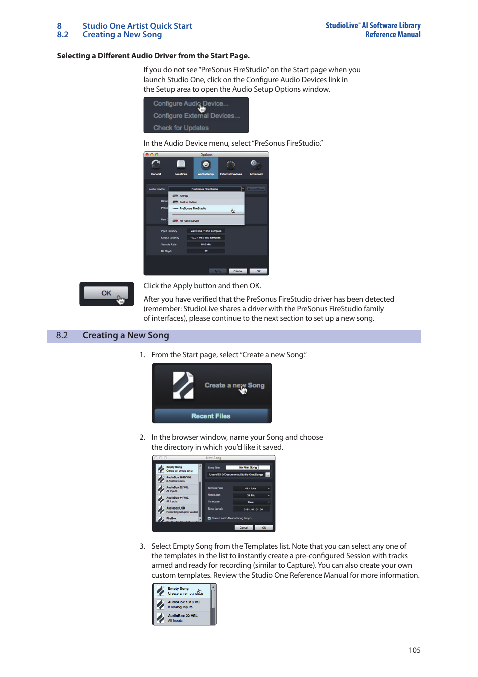 2 creating a new song, Creating a new song — 105 | PreSonus StudioLive AI Series User Manual | Page 109 / 120