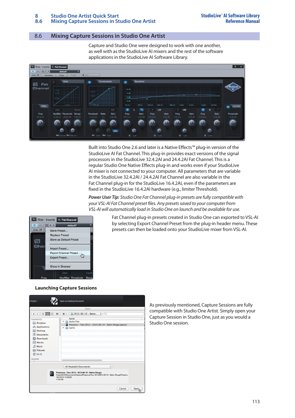 6 mixing capture sessions in studio one artist, Mixing capture sessions in studio one artist — 113 | PreSonus StudioLive AI Series User Manual | Page 117 / 120