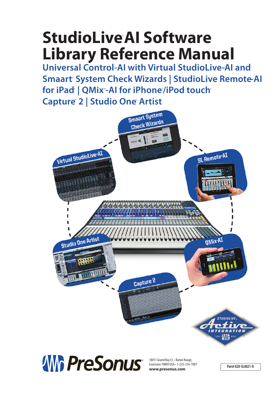 Studiolive, Ai software library reference manual, Qmix | Ai for iphone, Ipod touch, Capture, 2 | studio one, Artist | PreSonus StudioLive AI Series User Manual | Page 120 / 120