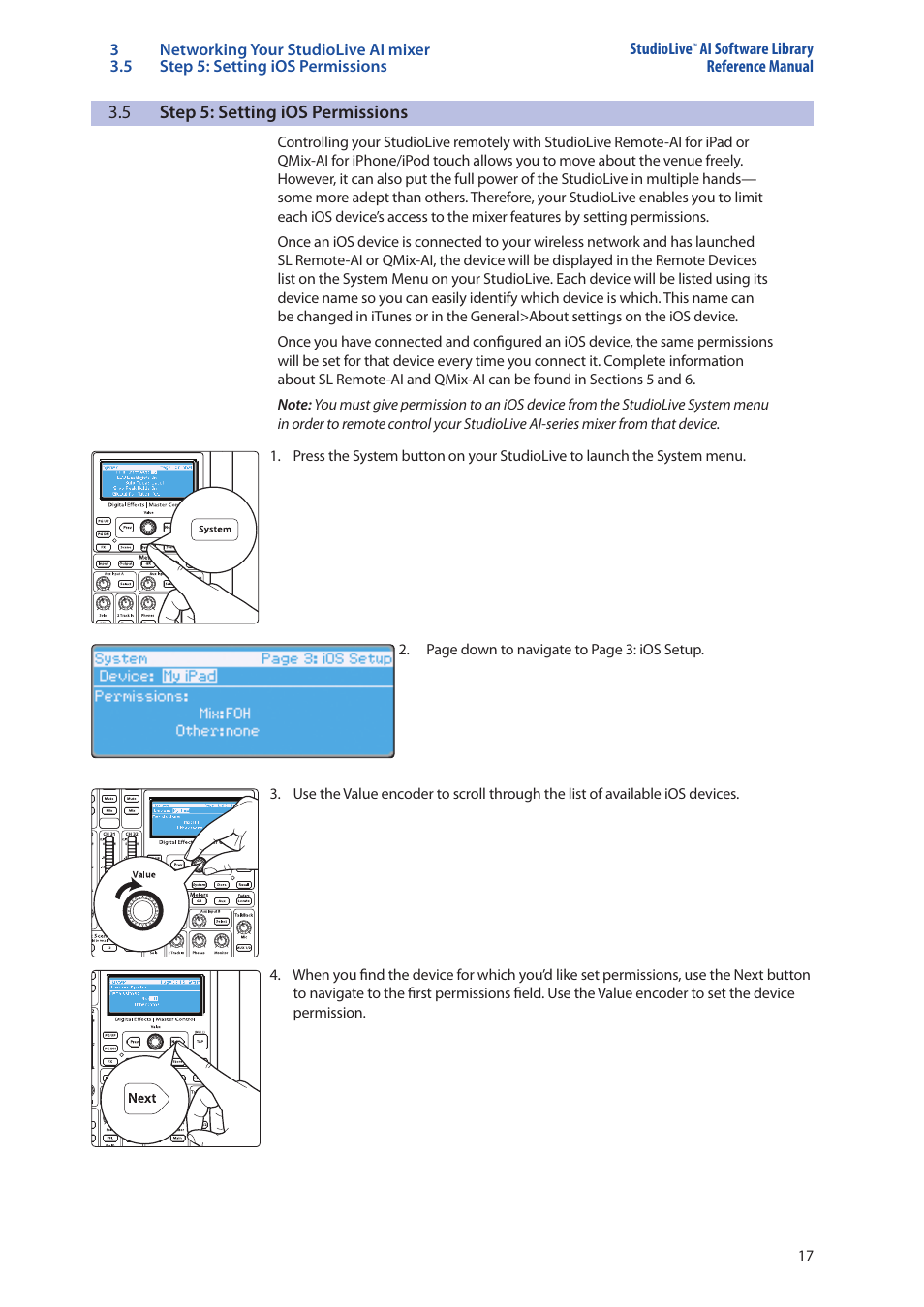 5 step 5: setting ios permissions, Step 5: setting ios permissions — 17 | PreSonus StudioLive AI Series User Manual | Page 21 / 120