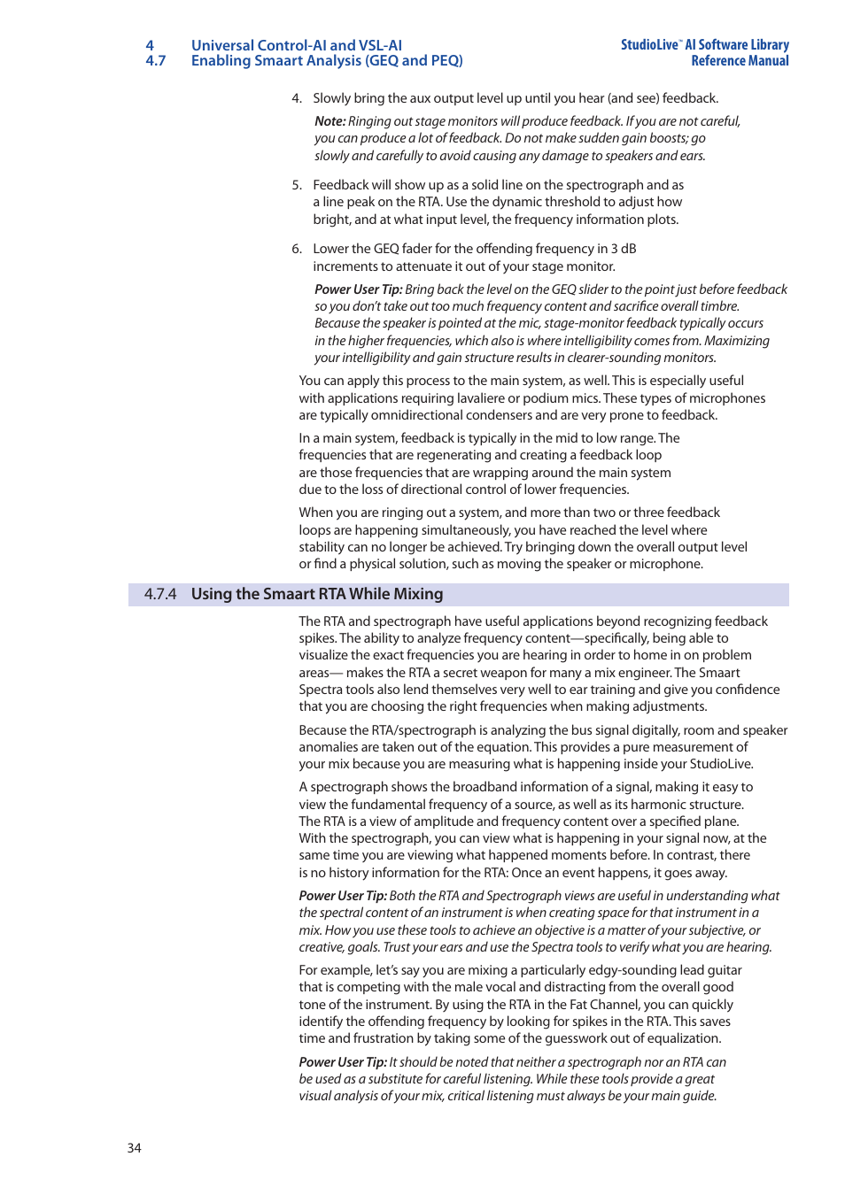 4 using the smaart rta while mixing, 4 using the smaart rta, While mixing — 34 | PreSonus StudioLive AI Series User Manual | Page 38 / 120