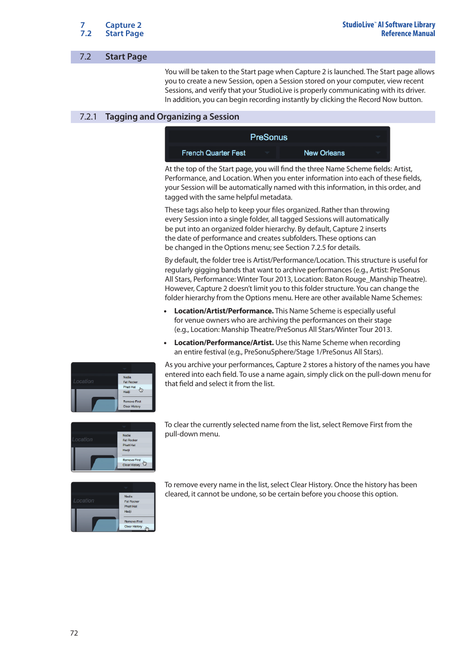 1 tagging and organizing a session, 1 tagging and organizing a session — 72 | PreSonus StudioLive AI Series User Manual | Page 76 / 120