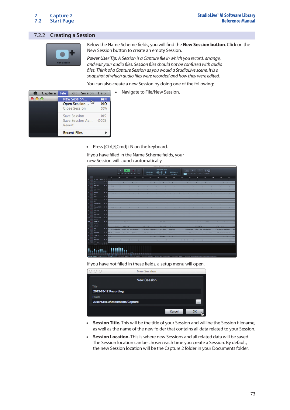 2 creating a session, 2 creating a session — 73 | PreSonus StudioLive AI Series User Manual | Page 77 / 120