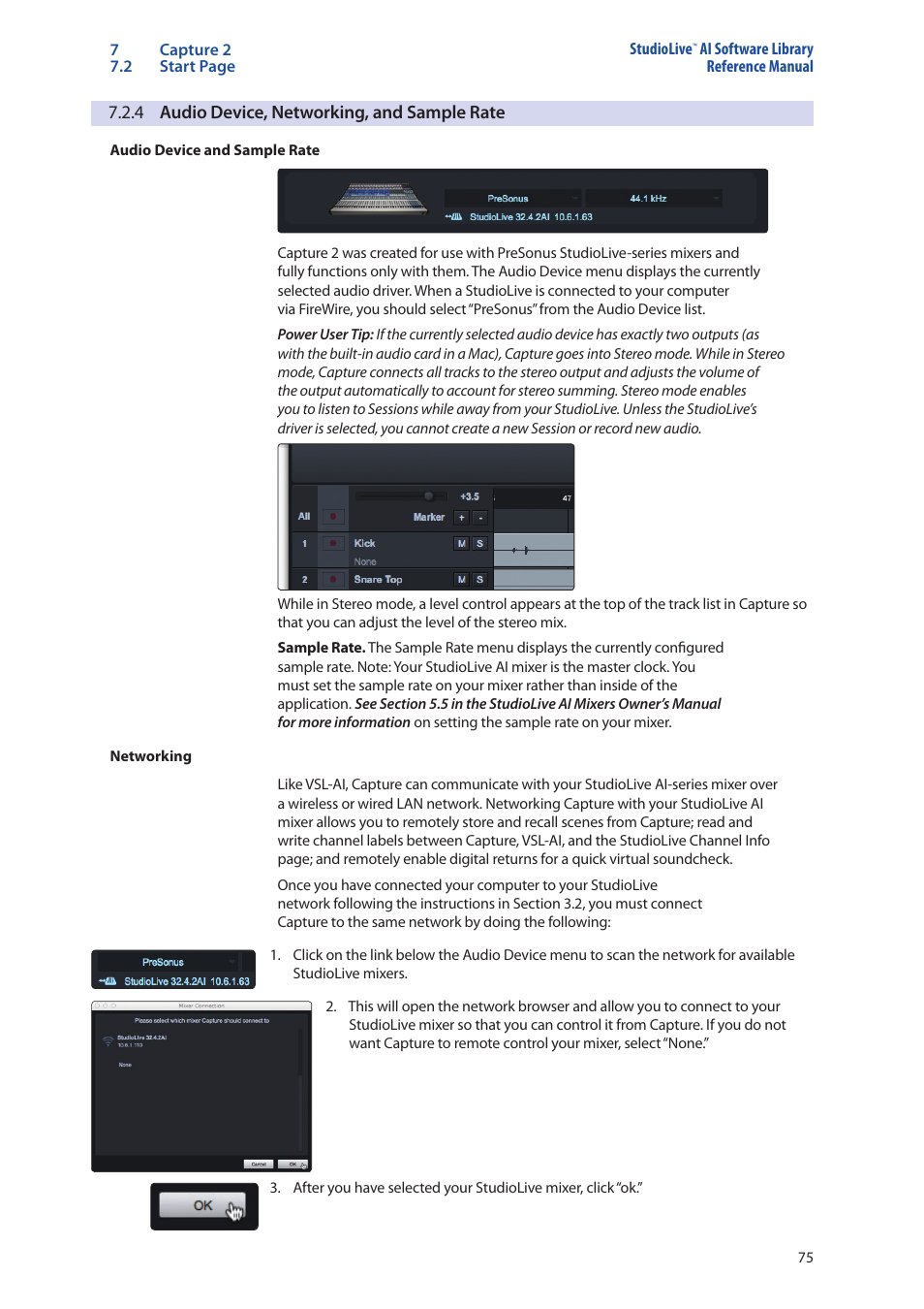 4 audio device, networking, and sample rate, 4 audio device, networking, And sample rate — 75 | PreSonus StudioLive AI Series User Manual | Page 79 / 120