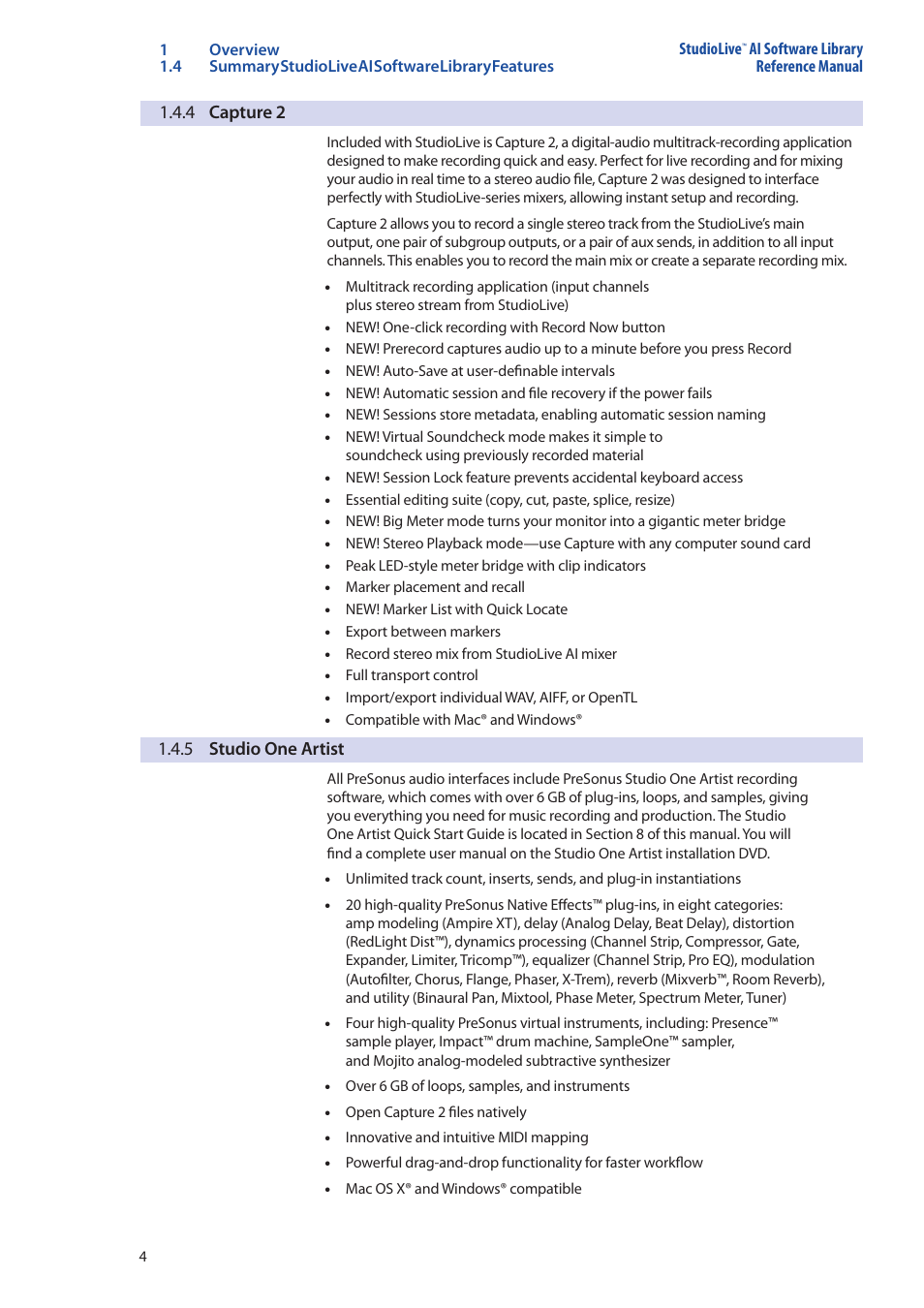 4 capture 2, 5 studio one artist, 4 capture 2 — 4 | 5 studio one artist — 4 | PreSonus StudioLive AI Series User Manual | Page 8 / 120