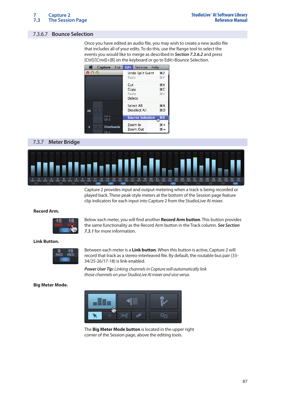 7 meter bridge, 7 meter bridge — 87 | PreSonus StudioLive AI Series User Manual | Page 91 / 120