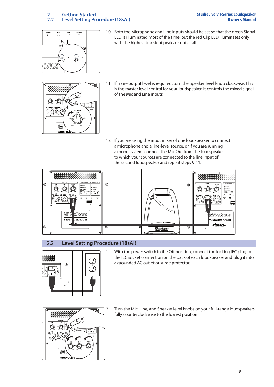 2 level setting procedure (18sai), Level setting procedure (18sai) — 8 | PreSonus StudioLive 328AI User Manual | Page 12 / 48