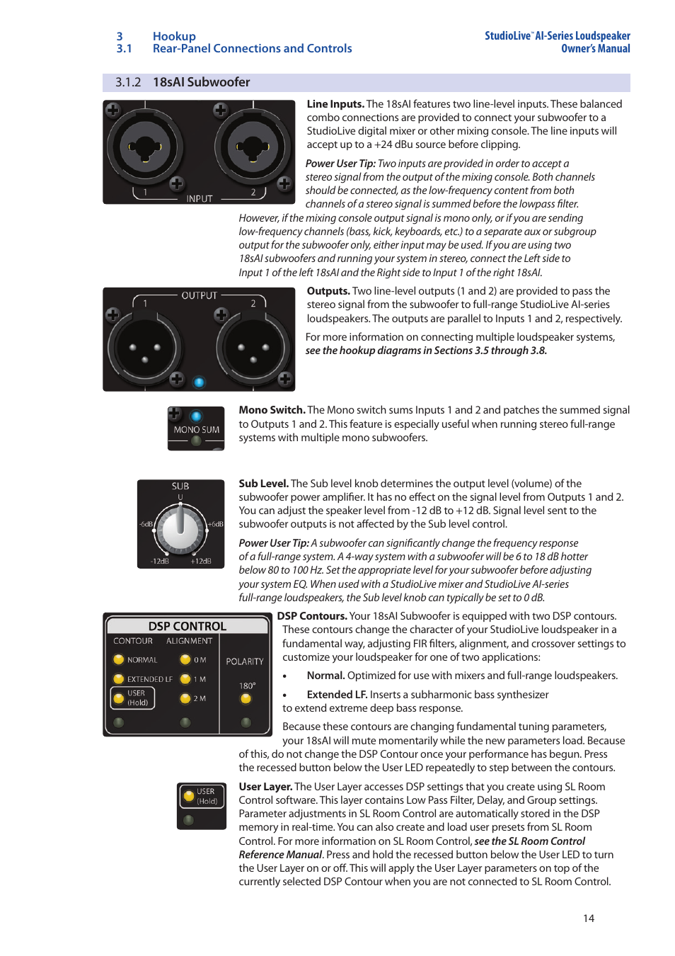 2 18sai subwoofer, 2 18sai subwoofer — 14 | PreSonus StudioLive 328AI User Manual | Page 18 / 48