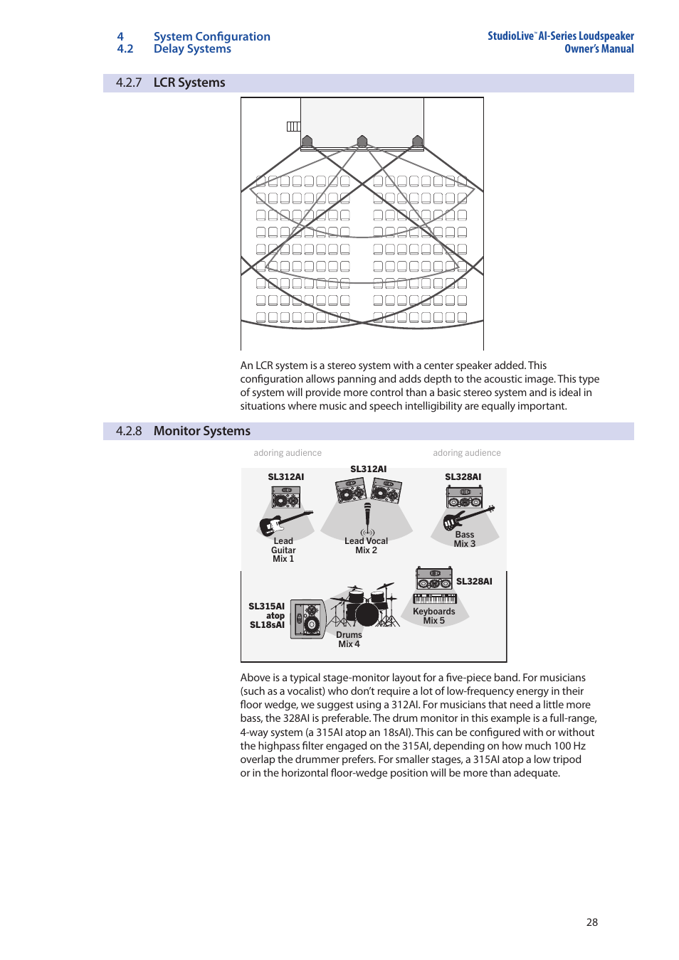 3 rigging and safety, 1 safety is the priority, Rigging and safety — 28 | 1 safety is the priority — 28, 7 lcr systems, 8 monitor systems | PreSonus StudioLive 328AI User Manual | Page 32 / 48