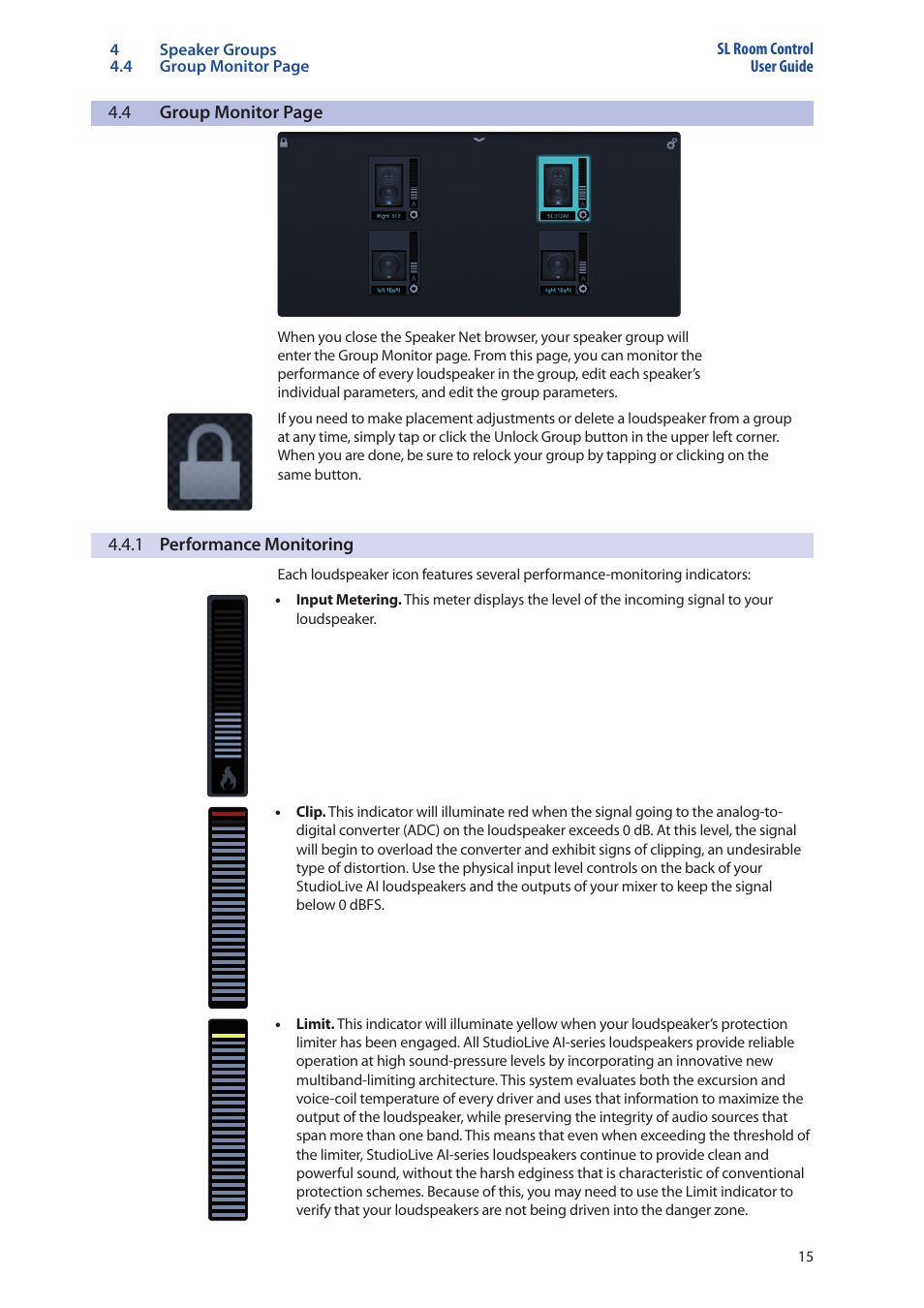 1 performance monitoring, 1 performance monitoring — 15 | PreSonus SL Room Control User Manual | Page 17 / 28