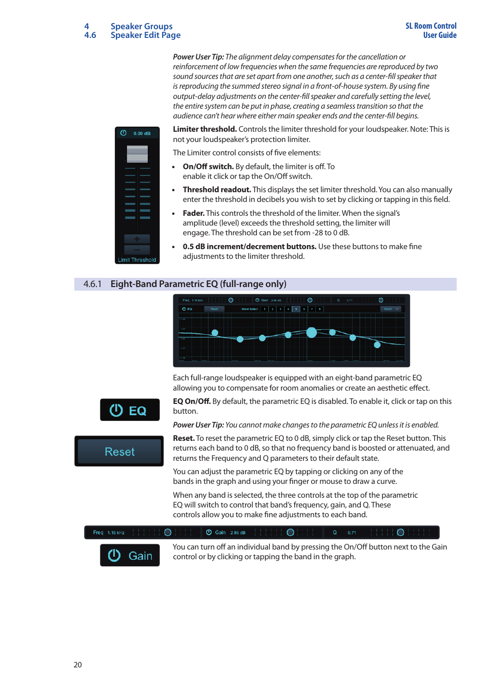 1 eight-band parametric eq (full-range only), 1 eight-band parametric eq, Full-range only) — 20 | PreSonus SL Room Control User Manual | Page 22 / 28