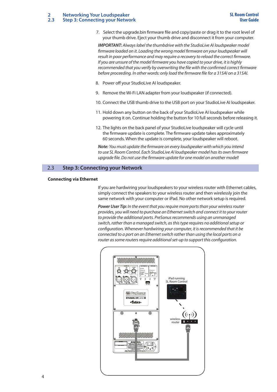 3 step 3: connecting your network, Step 3: connecting your network — 4 | PreSonus SL Room Control User Manual | Page 6 / 28