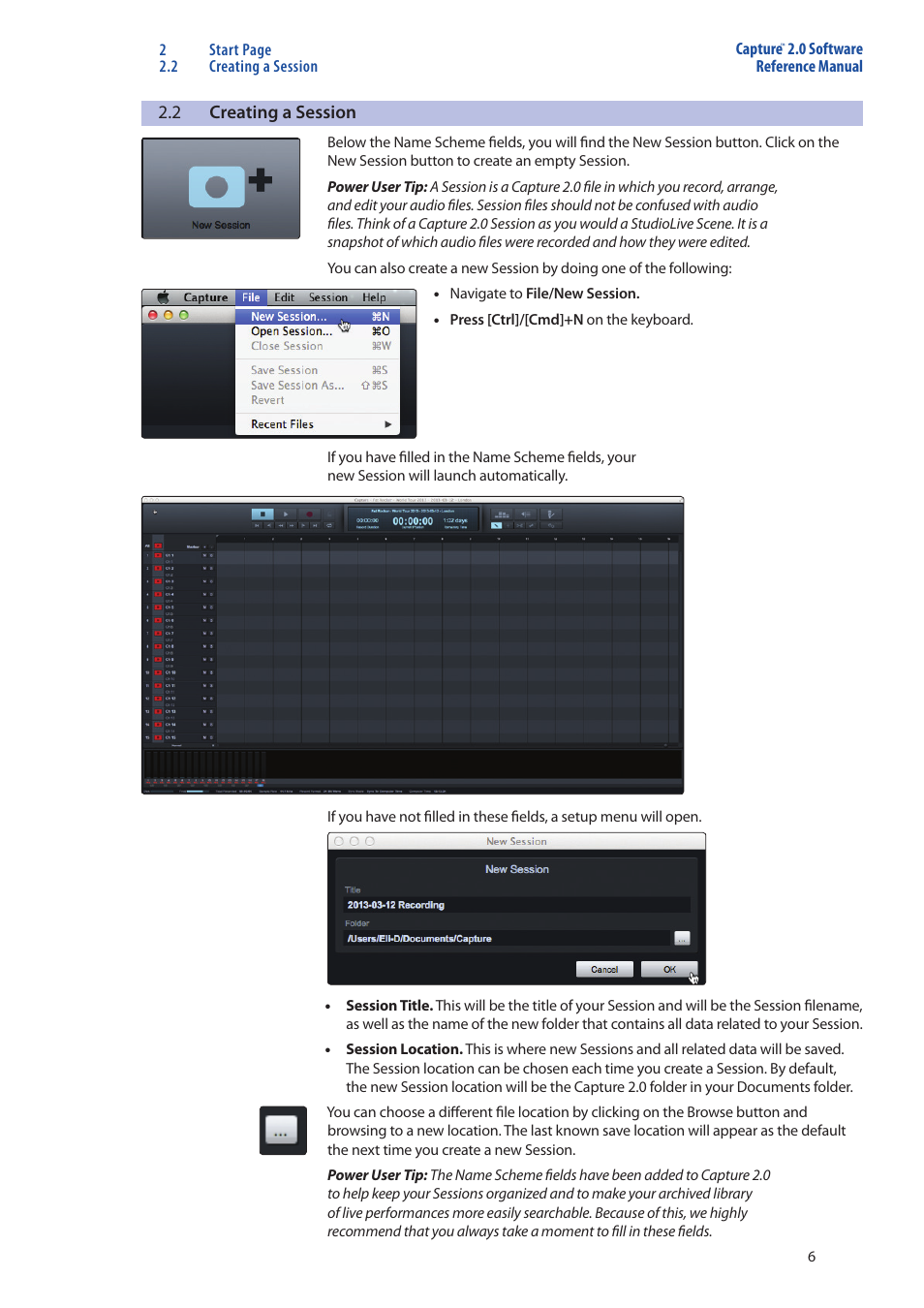 Creating a session — 6 | PreSonus Capture  2.0 User Manual | Page 10 / 40