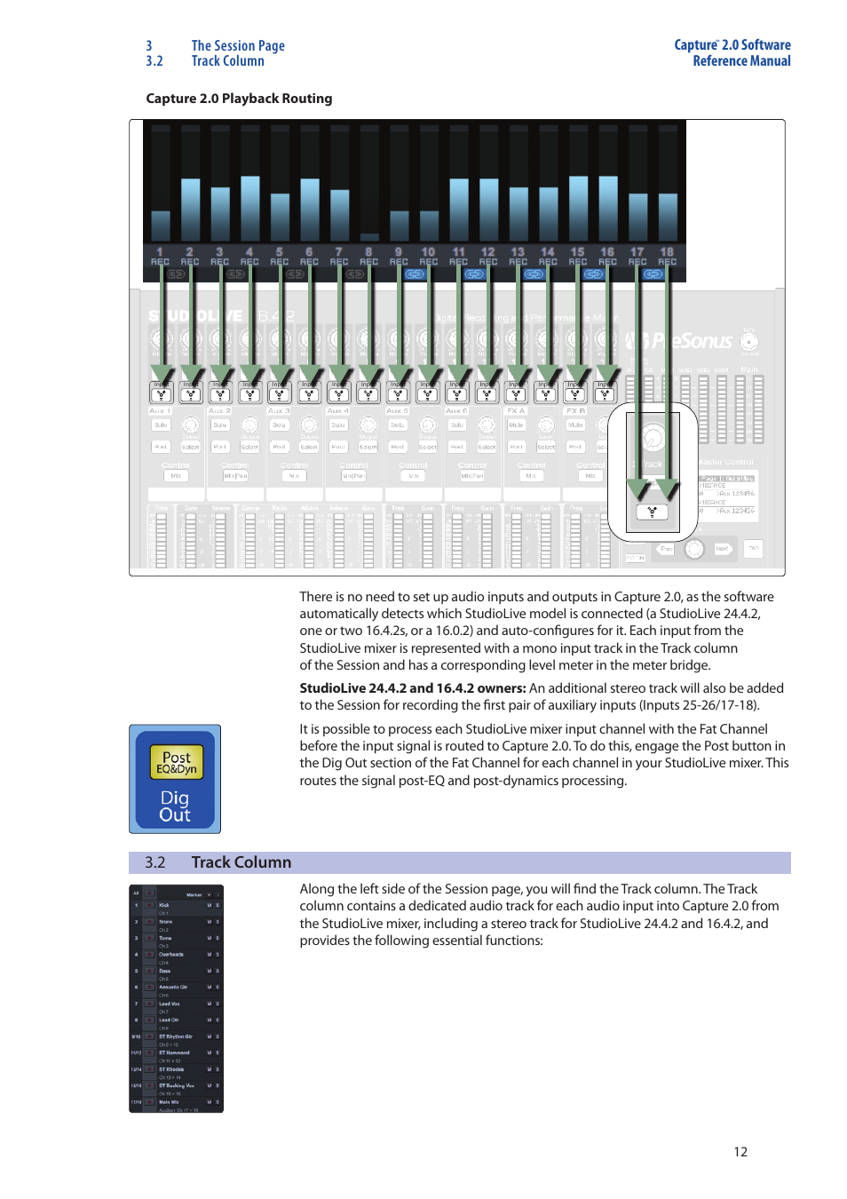 Track column — 12, 2 track column, 3the session page 3.2 track column capture | 0 software reference manual | PreSonus Capture  2.0 User Manual | Page 16 / 40