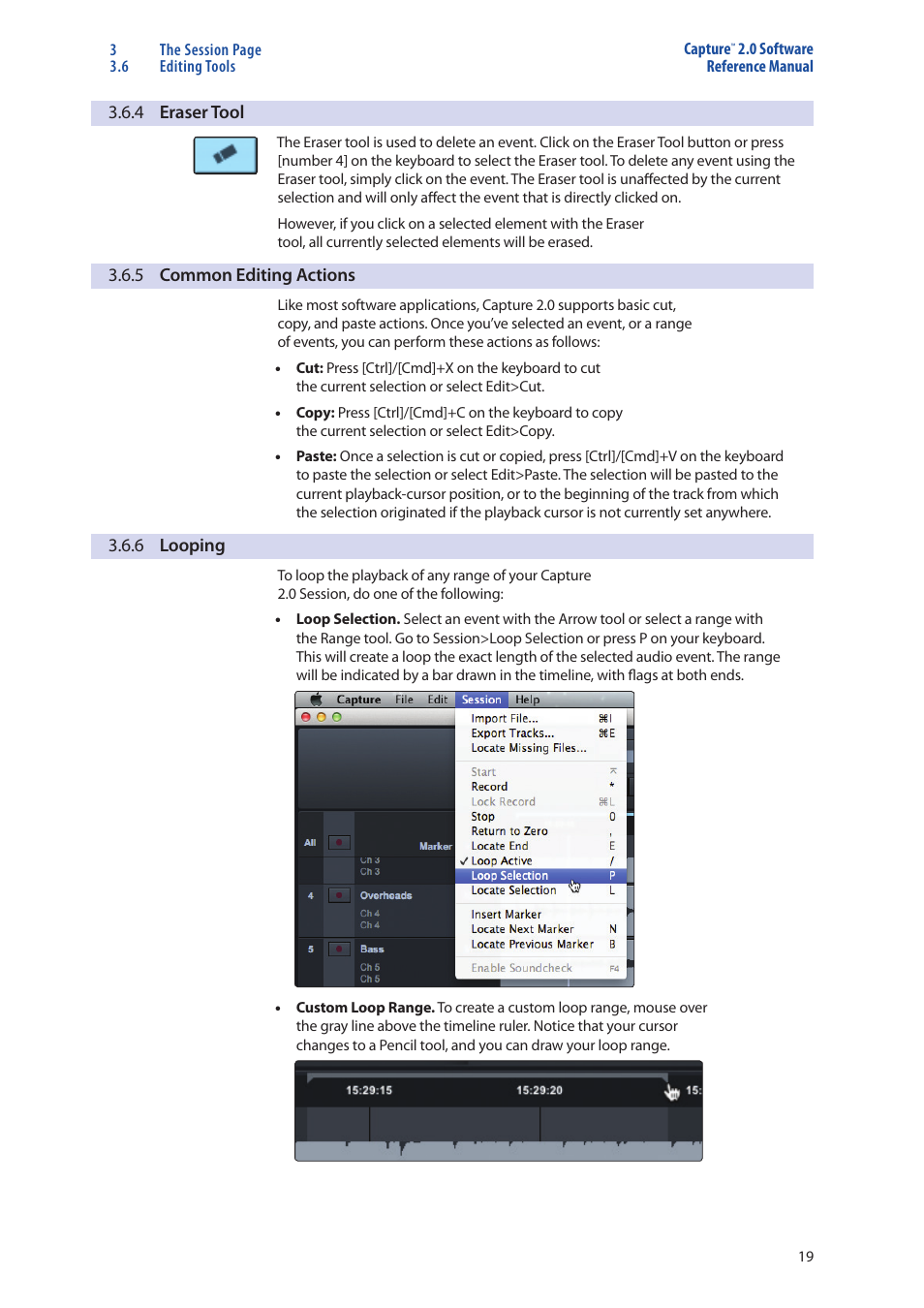 4 eraser tool — 19, 5 common editing actions — 19, 6 looping — 19 | PreSonus Capture  2.0 User Manual | Page 23 / 40