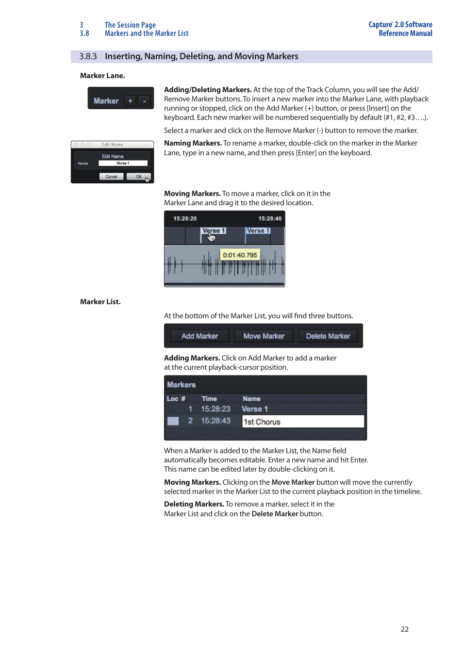 3 inserting, naming, deleting, And moving markers — 22 | PreSonus Capture  2.0 User Manual | Page 26 / 40