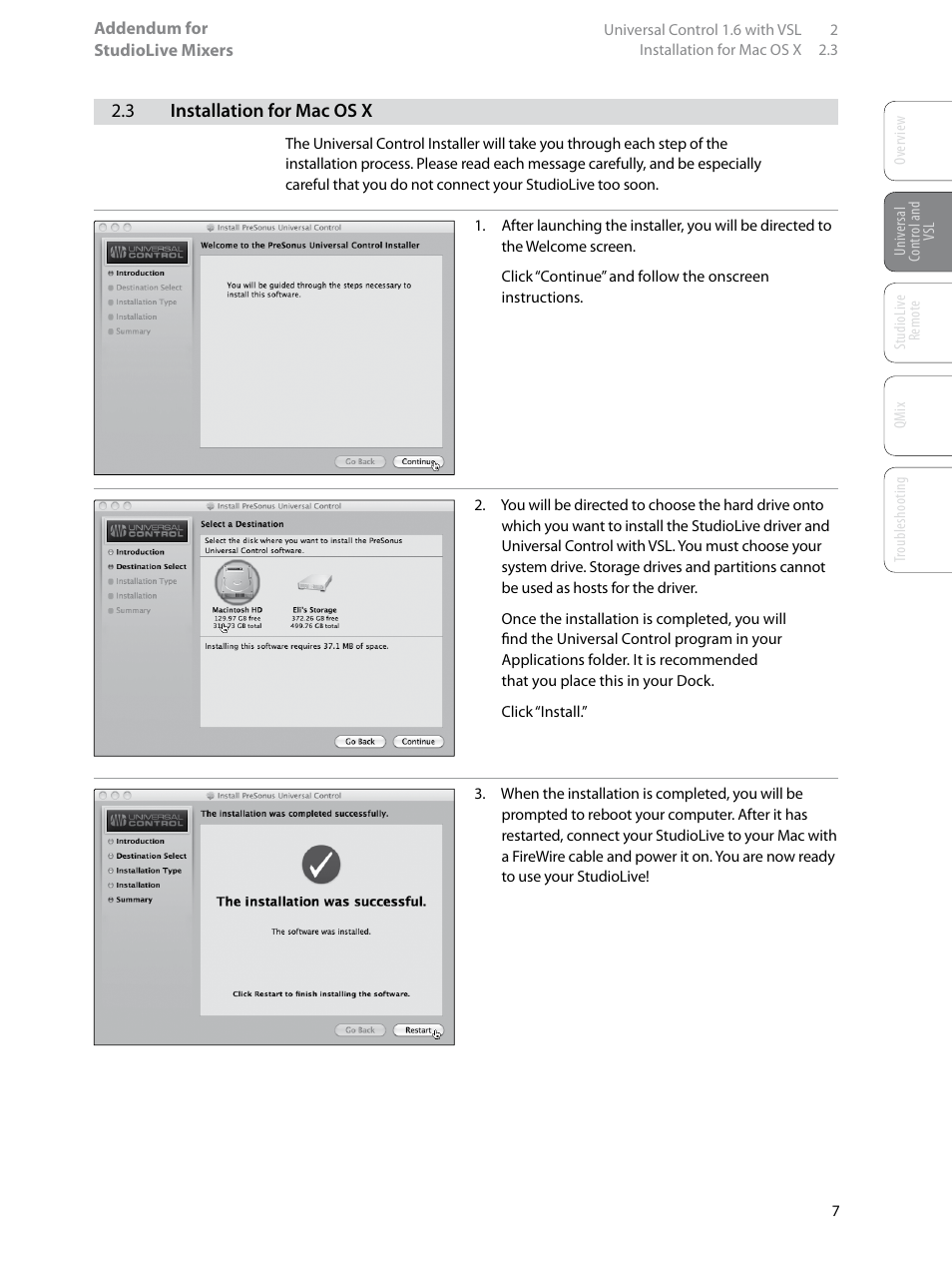 3 installation for mac os x, 3 installation for mac os x — 7 | PreSonus StudioLive Remote User Manual | Page 11 / 64