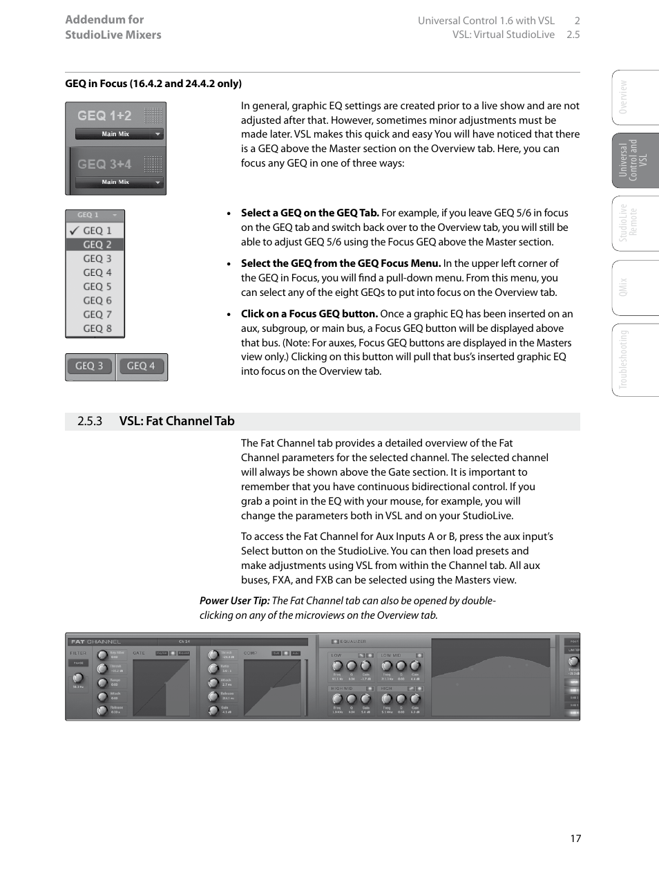 3 vsl: fat channel tab, 3 vsl: fat channel tab — 17 | PreSonus StudioLive Remote User Manual | Page 21 / 64